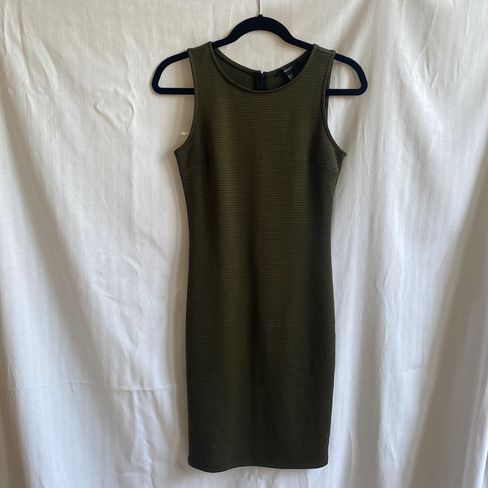 Forever 21 olive green and black striped sleeveless dress